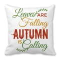 Funda de cojín de otoño con hojas y texto Leaves Are Falling Autumn Is Calling - Especificación Estándar / Texto Artístico de Colores con Hojas Verdes(6)