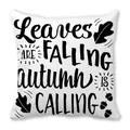 Detalle de funda de cojín de otoño con estampado Leaves Are Falling Autumn Is Calling - Especificación Estándar / Texto Negro Dibujado a Mano con Calabazas Bellotas(9)