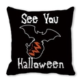 Halloween throw pillow cover with black fabric featuring a bat and See You text print - See You Halloween Bat (40)