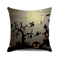Funda de cojín de Halloween con calabaza en acuarela y castillo con texto Happy - 45x45 cm / Feliz Halloween Calabaza y Árbol Muerto (33)