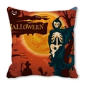 Halloween pillow cover featuring grim reaper, moon and bats on an orange background - Grim Reaper Skeleton Full Moon Pattern(22)