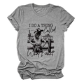 Detailansicht des grauen T-Shirts mit Vintage-Western-Print und Slogan-Aufdruck - S / Dunkelgrau (Schwarze Buchstaben)