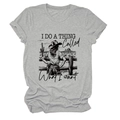 Close-up of heather grey t-shirt featuring Western woman illustration and slogan print - S / Light Grey (Black Letters)