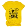 Detail of yellow cotton t-shirt featuring a vintage western graphic with desert scenery - S / Yellow (Black Letters)