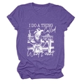Detail of purple cotton blend T-shirt featuring western desert graphic and white text - S / Purple (White Letters)