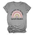 Detail of heather grey t-shirt with rainbow print and Special Education text - Dark Grey (Black Text) / S