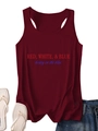Flat lay of wine red sleeveless tank top with Patriotic graphic text and denim jeans - S / Burgundy