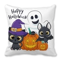 Nahaufnahme von Halloween-Kissenbezug mit Cartoon-Katze, Kürbis und Gespenster-Illustrationen - Gespenst Schwarze Katze Kürbis (2)