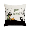 Halloween throw pillow cover featuring cartoon witch, pumpkin and black cat illustration - Cartoon Witch Black Cat Pumpkin Style (23)