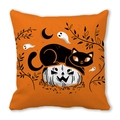 Detail of Halloween pillowcase featuring black cat, pumpkin, and ghost illustrations - Ghost Moon Black Cat (5)