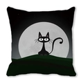 Close-up of peach skin texture showing a cartoon black cat and moon on a pillowcase - Minimalist Black Background Cat Moon (17)