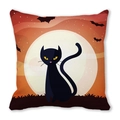 Detail of cartoon black cat and pumpkin silhouette on Halloween peach skin pillowcase - Black Cat Silhouette Full Moon (20)
