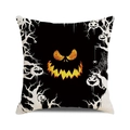 Halloween pumpkin cushion cover with glowing orange evil face and white spider web - Black White Orange Smile Pumpkin Design (24)