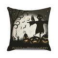 Funda de cojín de Halloween con calabaza acuarela y espantapájaros en lino - 45x45 cm / Espantapájaros y Calabaza de Halloween (35)