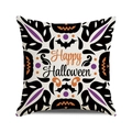 Happy Halloween pillow cover with watercolor pumpkin and bat prints on beige fabric - Happy Halloween Symmetrical Style (25)