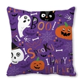 Halloween purple cushion cover featuring pumpkin, ghost and black cat festive prints - Multi-element Halloween Pumpkin Ghost Cat (28)