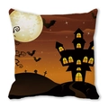 Halloween pumpkin castle square cushion cover with black silhouettes on orange - Orange Full Moon Castle Silhouette Pattern(25)