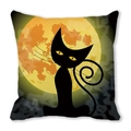 Halloween decorative throw pillow case with cartoon black cat and orange moon illustration - Black Cat Silhouette Moon Illustration (25)