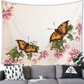 Macro detail of butterfly and pink flower tapestry hanging above a gray sofa set - 100x70cm / Brown Butterfly with Pink Flowers (Peach Skin) / 20