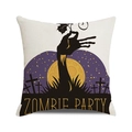 Zombie Party Halloween cushion cover featuring watercolor graveyard print on linen fabric - Zombie Arm Moon Cemetery (26)