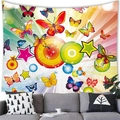 Detail of butterfly and rainbow wall tapestry hanging above a modern living room sofa - 100x70cm / Childlike Rainbow Background Butterfly (Peach Skin) / 18