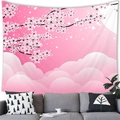 Detailed view of pink cherry blossom tapestry fabric texture and high-definition print quality - Sakura Clouds Gradient Style (7) / 100x70cm (Peach Skin)