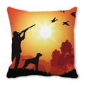 Halloween pumpkin cushion cover with hunter and dog silhouette at sunset orange design - Sunset Hunter Wild Duck Pattern(26)