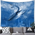 Detalle de tapiz de ballena de ensueño con cielo estrellado y castillo en la pared - 100x70(Piel de Melocotón) / Cachalote Castillo Galaxia Sueño