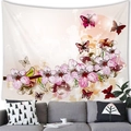 Detailed texture of wall tapestry featuring pink cherry blossoms and butterflies decor - 100x70cm / Cherry Blossom and Butterfly (Peach Skin) / 13