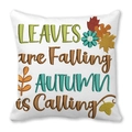 Funda de cojín de piel de durazno con bordado Leaves are Falling Autumn is Calling - Especificación Estándar / Frase de Otoño Estilo Bordado de Colores(12)