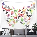 Detail of artistic butterfly tapestry hanging above a modern sofa in a bright living room - 100x70cm / Butterfly Swarm Outline (Peach Skin) / 12