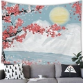 Japanese style cherry blossom and snow mountain wall tapestry for home decor - Medium Peach Skin Fabric / Sakura Snow Mountain Moon