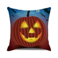 Halloween pillowcase featuring watercolor jack-o'-lantern pumpkins on blue night sky background - 18x18 Inch / Night Sky Moon Bat Pumpkin Style (17)