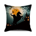 Funda de cojín de Halloween con silueta del jinete sin cabeza, calabaza y luna llena - 45x45 cm / Jinete sin Cabeza Noche de Luna (39)