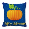 Fodera per cuscino Halloween con zucca e fantasmi su sfondo blu scuro decorativo - Dark Blue Big Pumpkin Happy Halloween (31)