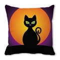 Halloween black cat and full moon decorative square pillow case with vibrant purple sky - Green Eyed Black Cat in Moonlight (21)
