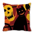 Halloween decorative pillow cover with cartoon skull, black cat, and pumpkin pattern - Cartoon Skull Black Cat Pattern(28)