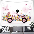 Floral butterfly silhouette girl tapestry hanging over a grey sofa in a modern white room - 150x100 / Peach Skin / Flower Car Silhouette (Pattern 2)