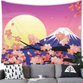 Japanese tapestry featuring Mount Fuji and pink cherry blossoms over a modern sofa - Mount Fuji Sakura Full Moon Style (3) / 100x70cm (Peach Skin)