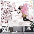 Fairy butterfly silhouette tapestry wall hanging with floral patterns for living room decor - 150x100 / Peach Skin / Butterfly Wing Fairy (Pattern 4)