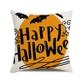 Halloween pillow cover with orange circle, bats silhouette and Happy Halloween text - Orange Circle HAPPY Halloween (29)