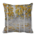 Watercolor forest painting cushion cover with yellow autumn leaves on peach skin fabric - Late Autumn Decorative Art Forest (29)