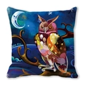 Square pillow cover featuring a colorful owl and moon watercolor design for home decor - Artistic Style Colorful Owl Starry Night Pattern (32)