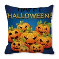 Fodera per cuscino Halloween con zucche arancioni e scritta decorativa Happy Halloween - Dark Blue Group Pumpkins Leaves (32)