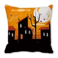 Halloween pumpkin cushion cover with festive ghost and haunted castle print - Ghost Castle Illustration Pattern(30)