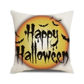 Halloween pillow cover with watercolor full moon, bats and Happy Halloween lettering - Orange Moon Bat Owl (31)