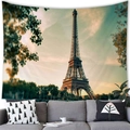 Detail of Eiffel Tower tapestry at sunset used as a warm living room wall hanging decor - 150x100(Peach Skin) / Sunset Scenery (2)