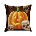 Halloween pumpkin lantern and skulls cushion cover on dark brown fabric background - 18x18 Inch / Jack-o'-lantern with Four Corner Skulls Style (22)