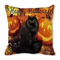 Halloween decorative pillow case featuring black cats and glowing pumpkins with Happy Halloween text - Two Black Cats with Pumpkin Mouse (24)