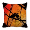 Halloween decorative square cushion cover featuring black bird silhouettes and orange moon - Dead Tree Bird Full Moon Pattern(32)